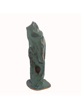 Abstract Ceramic Sculpture Green Patina Metallic Glaze Modern Studio Art Decor